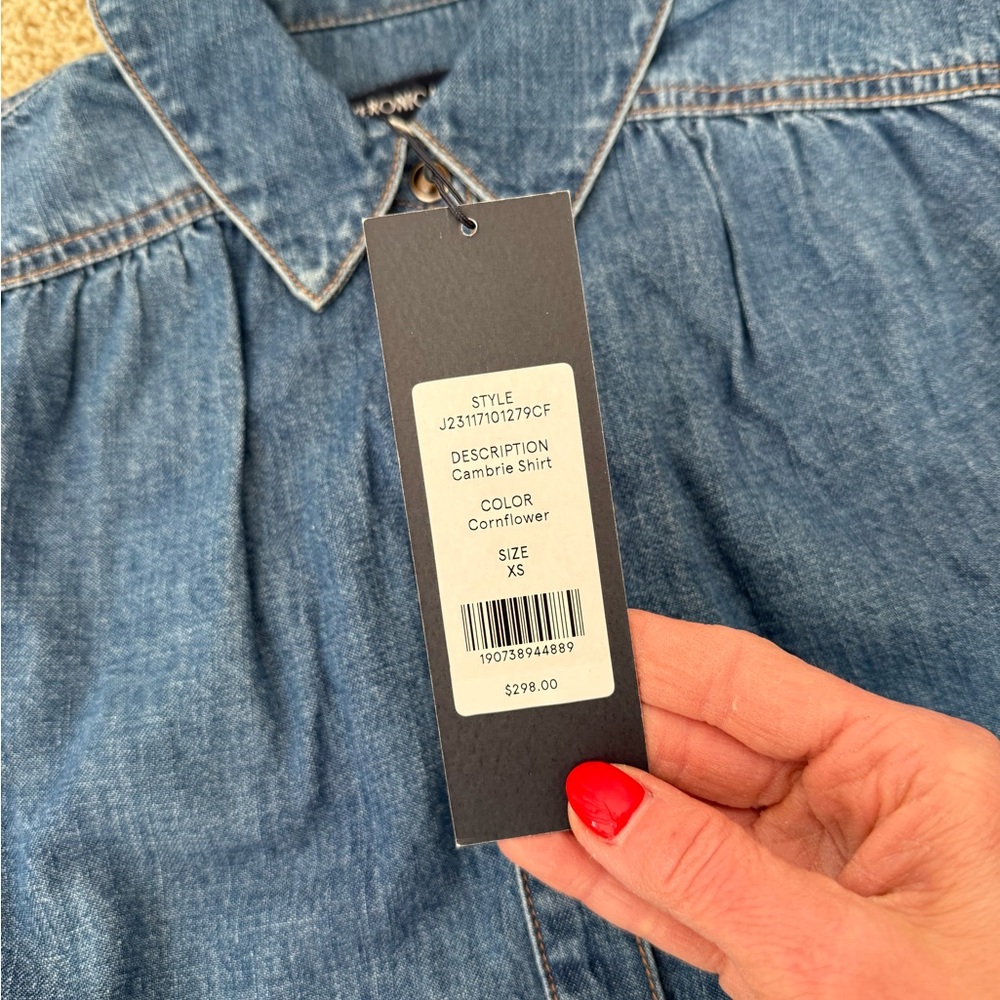NWT Veronica Beard 100% Cotton Cambrie Denim Long Sleeve Shirt Size XS - Picture 4 of 4
